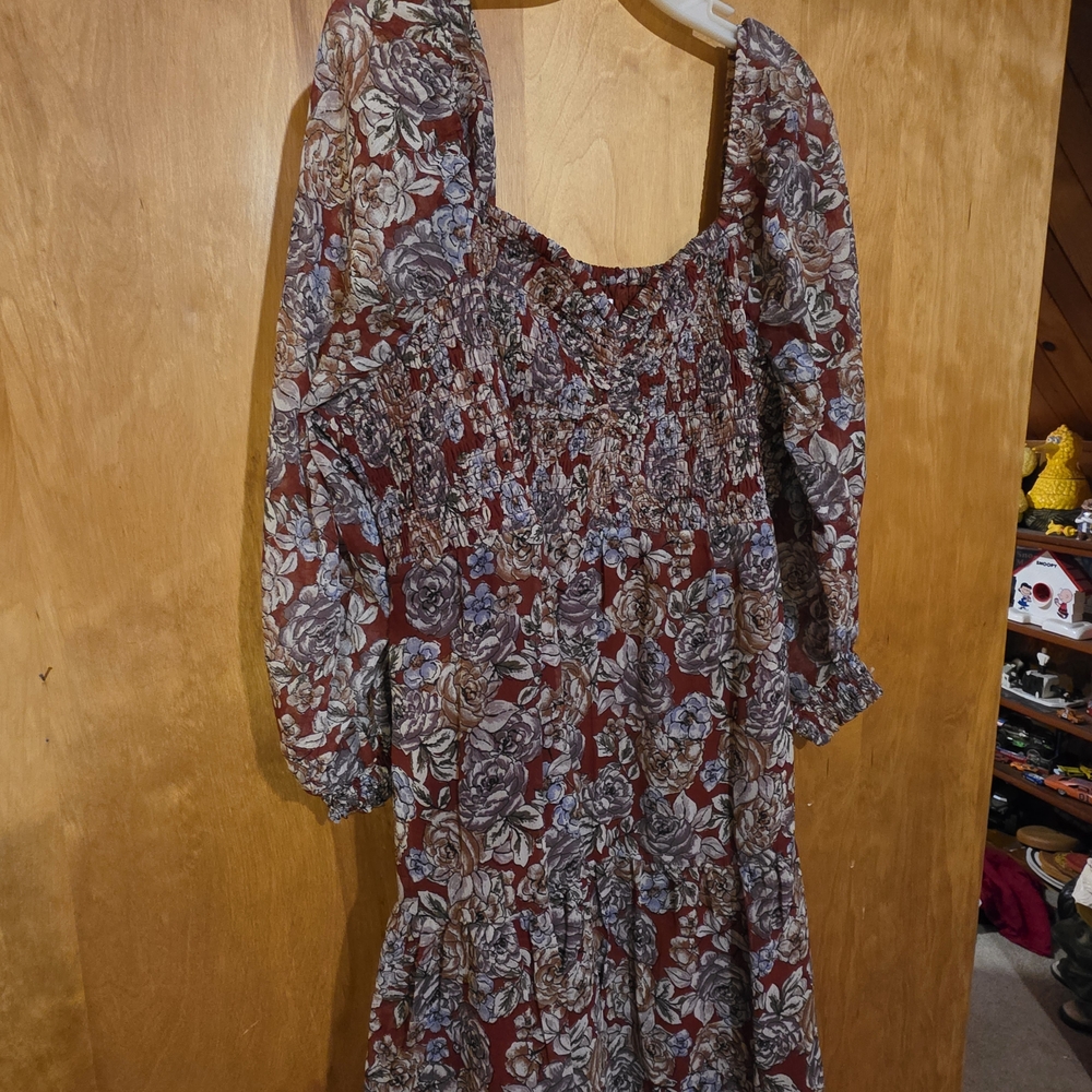 Maurices Burgundy Floral Long Sleeve Dress